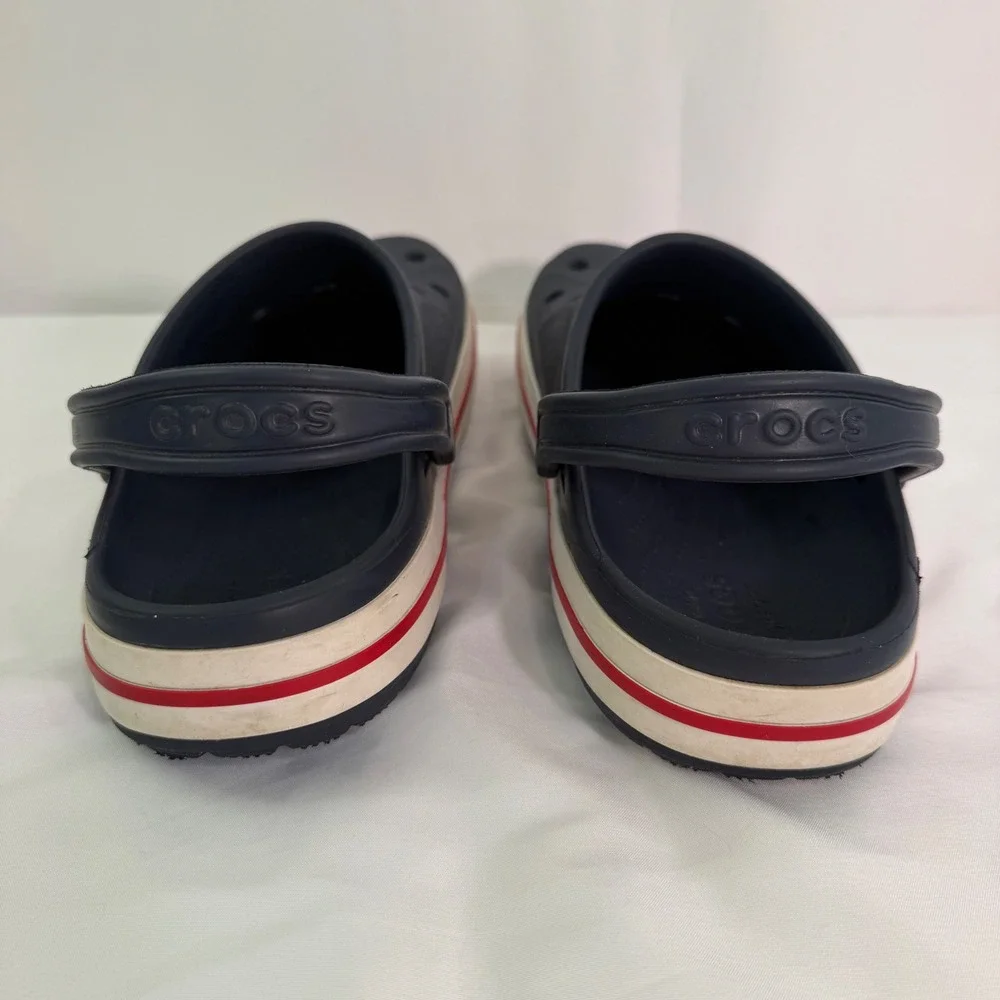 Crocs Bayaband Clog Navy Blue Red White Logo Mens Size 13 Slip On Shoes